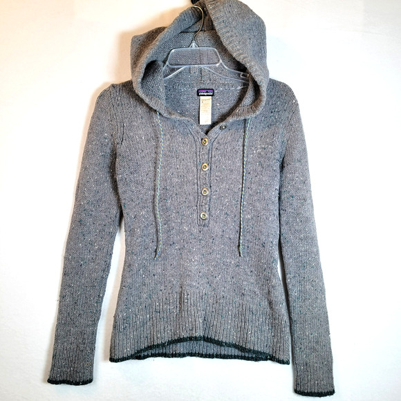 Patagonia Womens Ranchito Hoody Knit Wool Sweater Size Medium Gray Cozy Outdoor - Picture 1 of 9